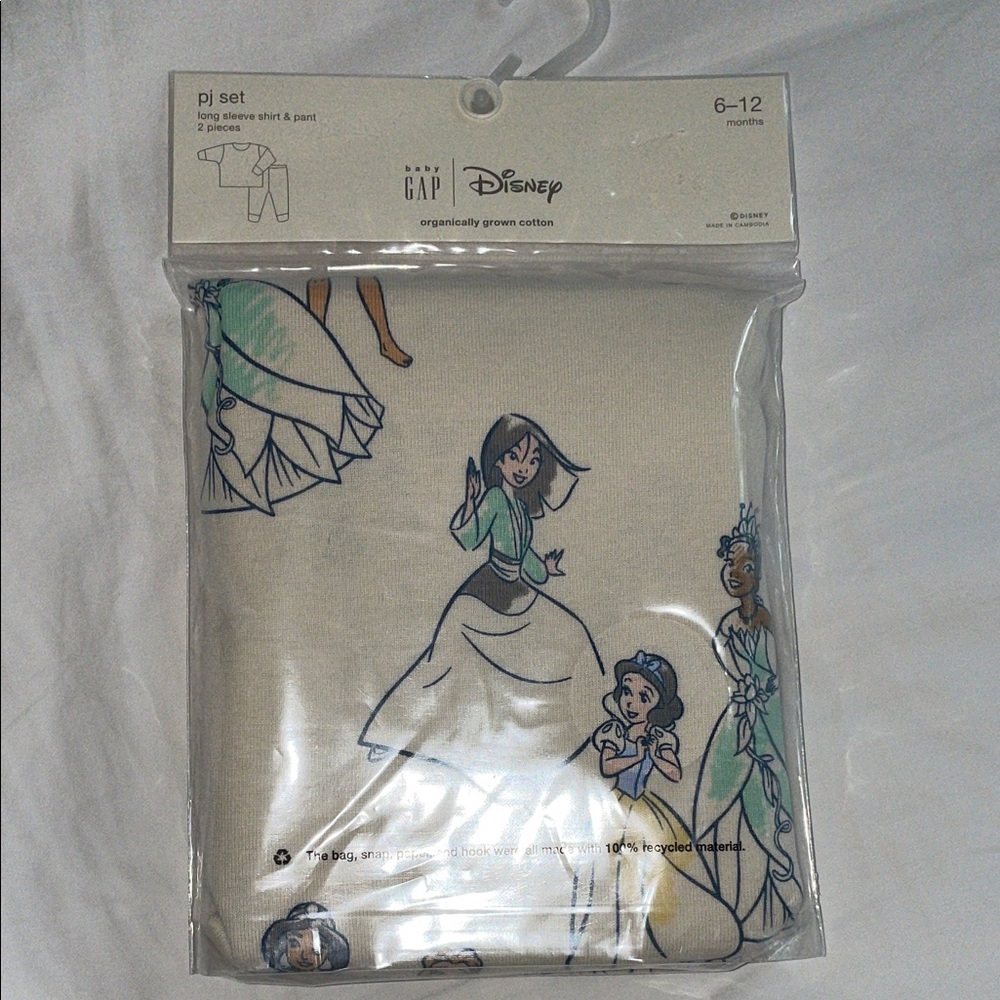 GAP Baby Disney Princess PJ Cream Blue organic cotton snug size 6-12 months - Picture 2 of 7